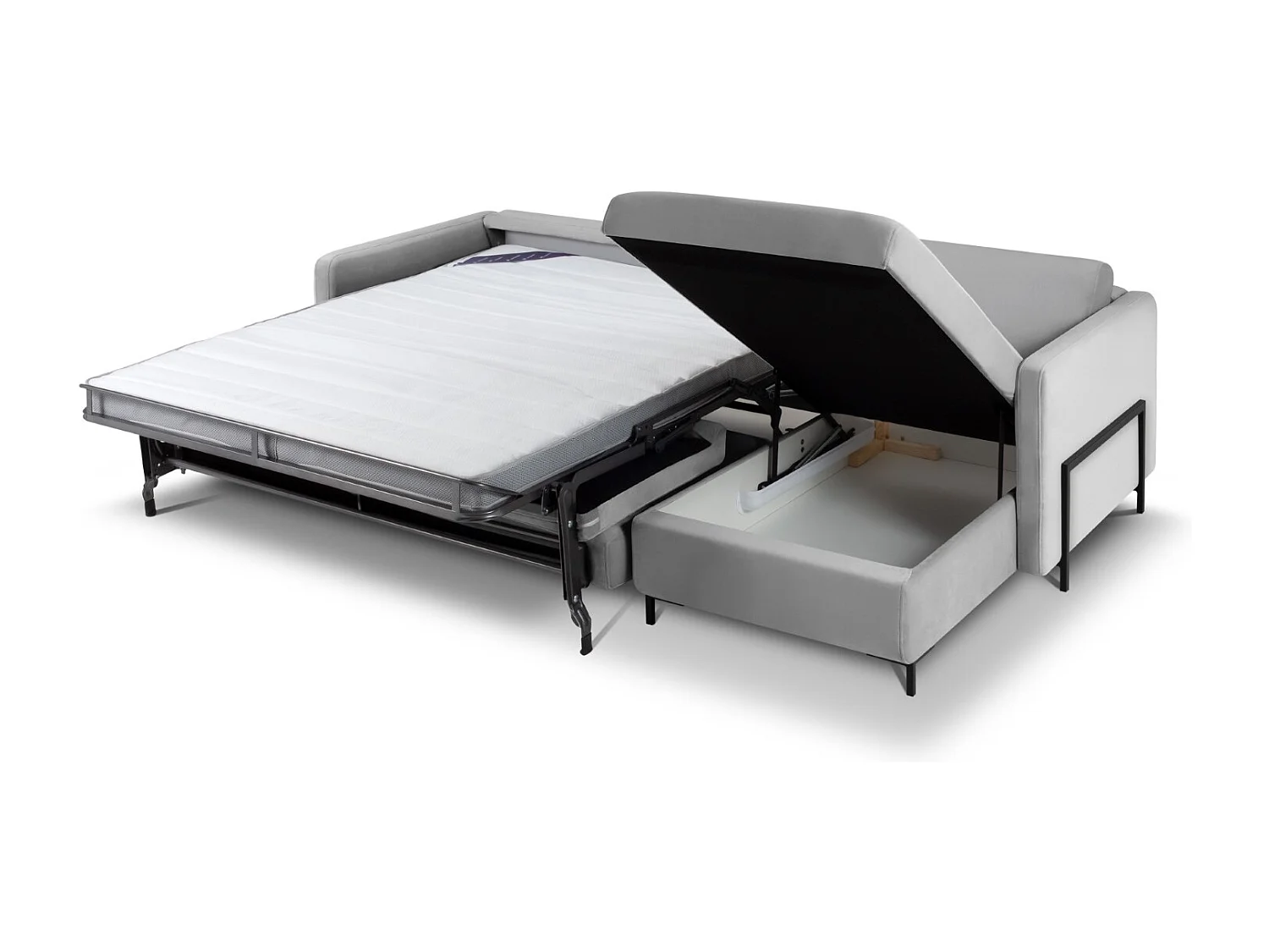 CXL by Christian Lacroix - Canapé d'angle droit convertible "Yanis" 5 places en velours gris - 280x170x80cm