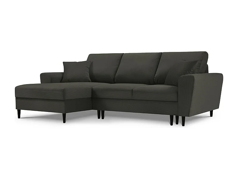 Cosmopolitan Design - Narożnik lewy rozkładany ze schowkiem, "Kyoto" 4 miejsca sztruks, czarny - 241x145x88cm