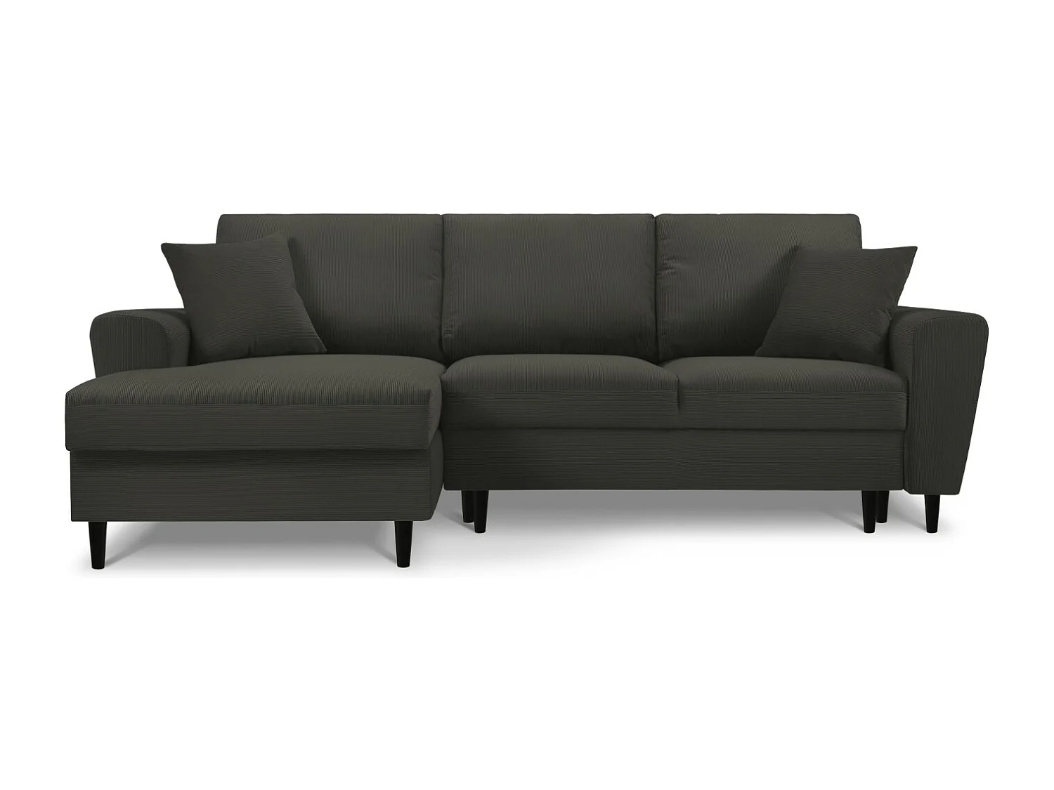 Cosmopolitan Design - 4-Sitzer ausklappbares Ecksofa links mit Container "Kyoto" aus Cord schwarz - 241x145x88cm