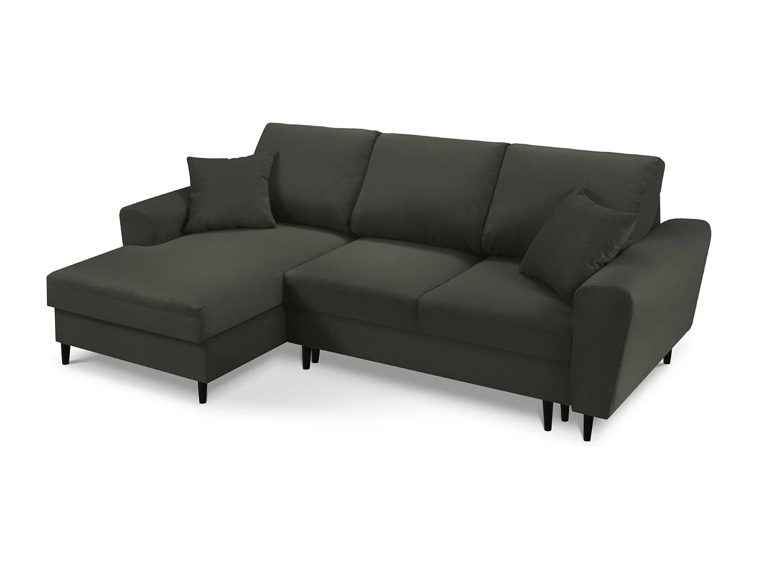 Cosmopolitan Design - 4-Sitzer ausklappbares Ecksofa links mit Container "Kyoto" aus Cord schwarz - 241x145x88cm