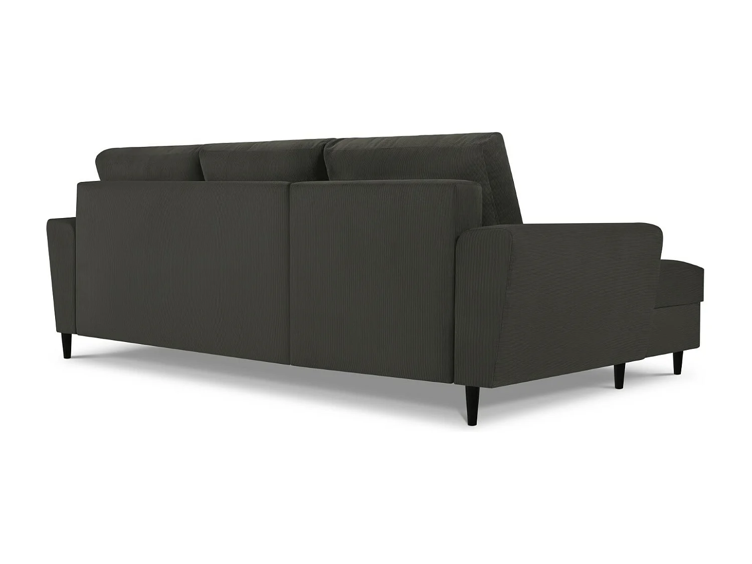 Cosmopolitan Design - 4-Sitzer ausklappbares Ecksofa links mit Container "Kyoto" aus Cord schwarz - 241x145x88cm