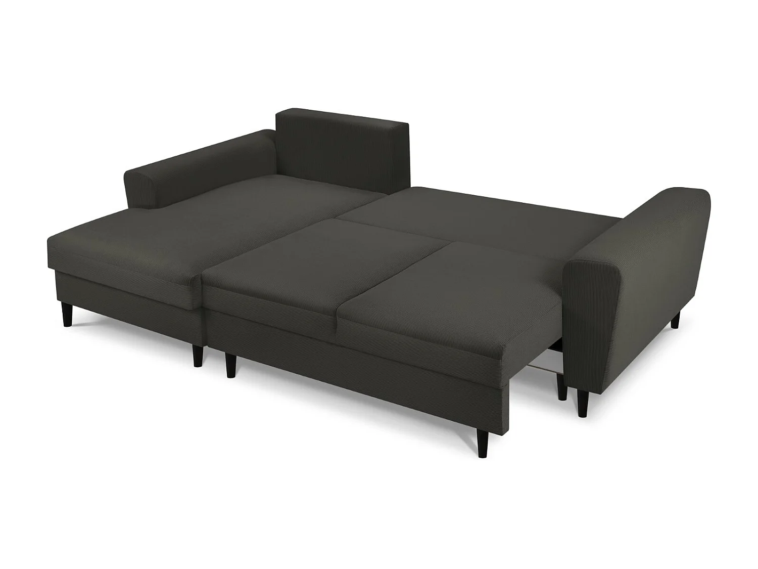 Cosmopolitan Design - 4-Sitzer ausklappbares Ecksofa links mit Container "Kyoto" aus Cord schwarz - 241x145x88cm