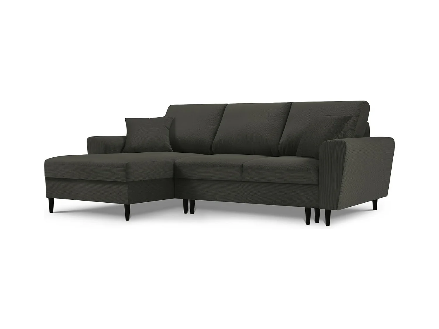 Cosmopolitan Design - Canapé d'angle gauche convertible avec coffre de rangement "Kyoto" 4 places en velours côtelé noir - 241x145x88cm