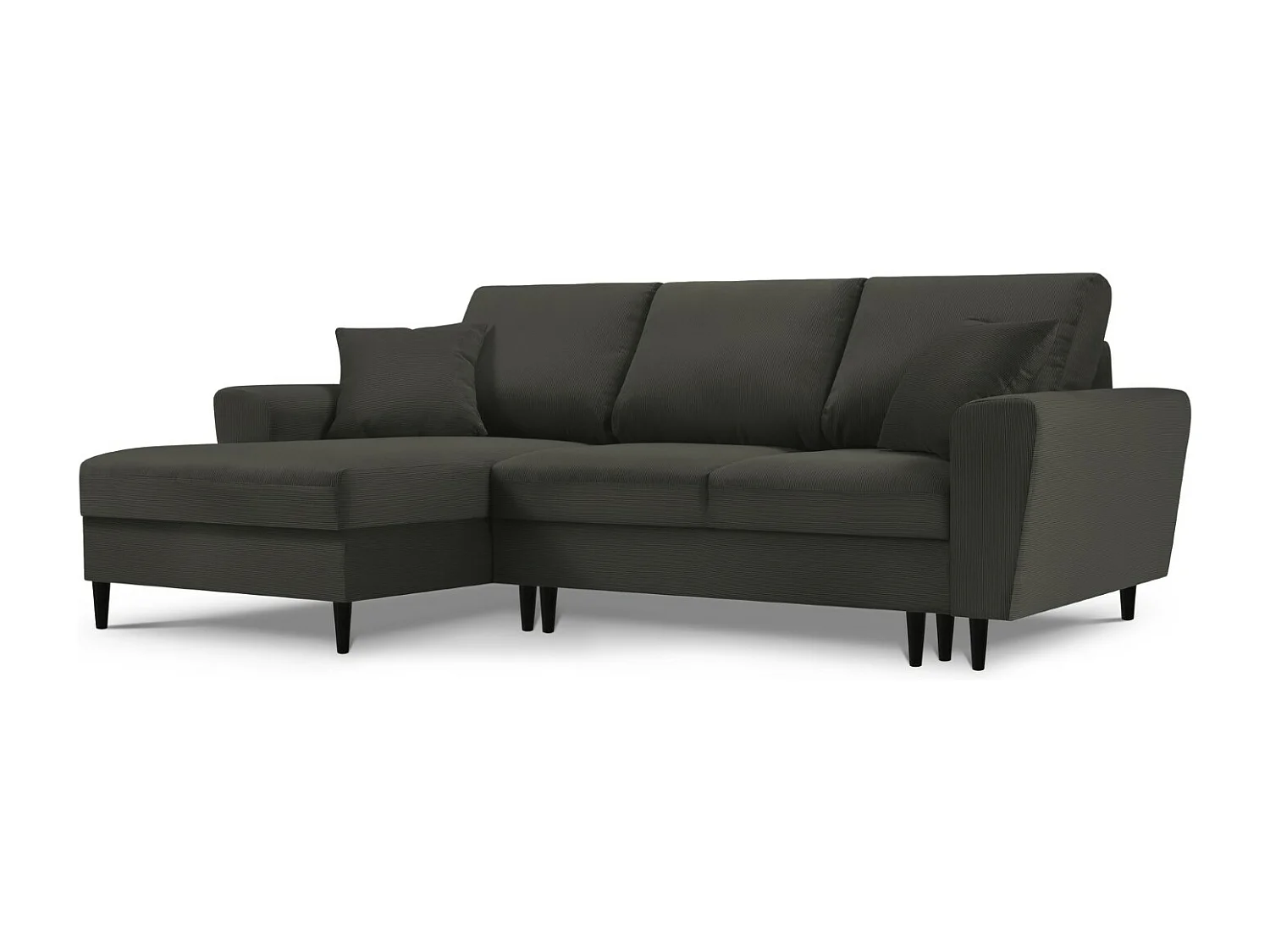 Cosmopolitan Design - Narożnik lewy rozkładany ze schowkiem, "Kyoto" 4 miejsca sztruks, czarny - 241x145x88cm