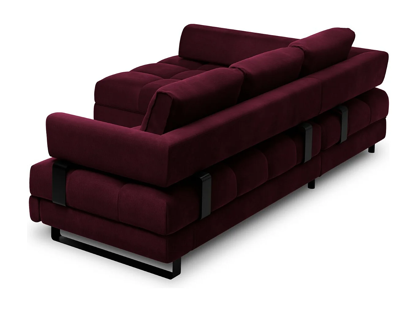 Cosmopolitan Design - Sofá cama esquinero izquierdo con baúl de almacenaje "Clinton" 5 plazas de terciopelo rojo oscuro - 272x173x89cm