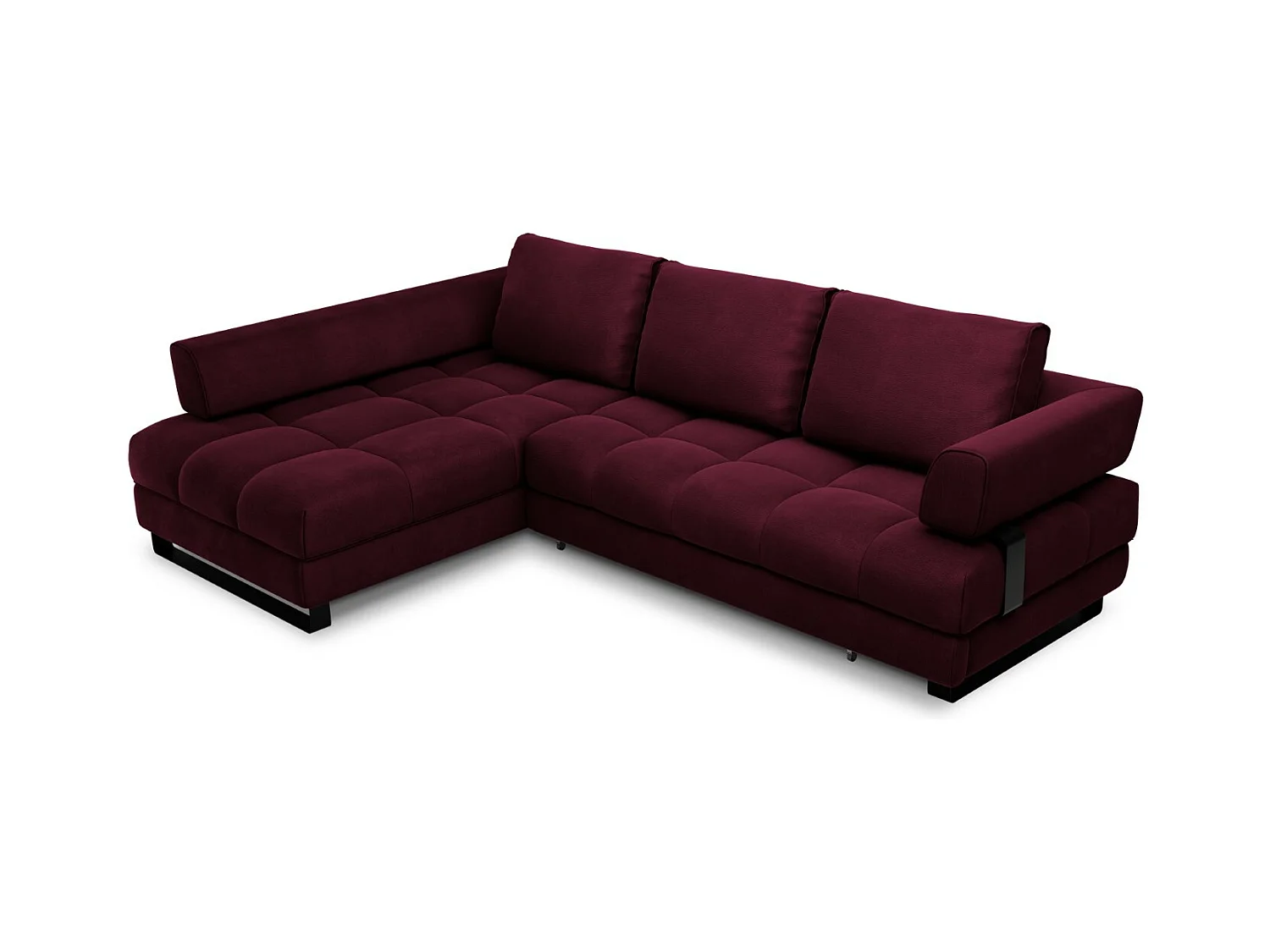 Cosmopolitan Design - Uitklapbare hoekbank links met opbergdoos "Clinton" 5 zitplaatsen, Flueel, Donkerrood - 272x173x89cm