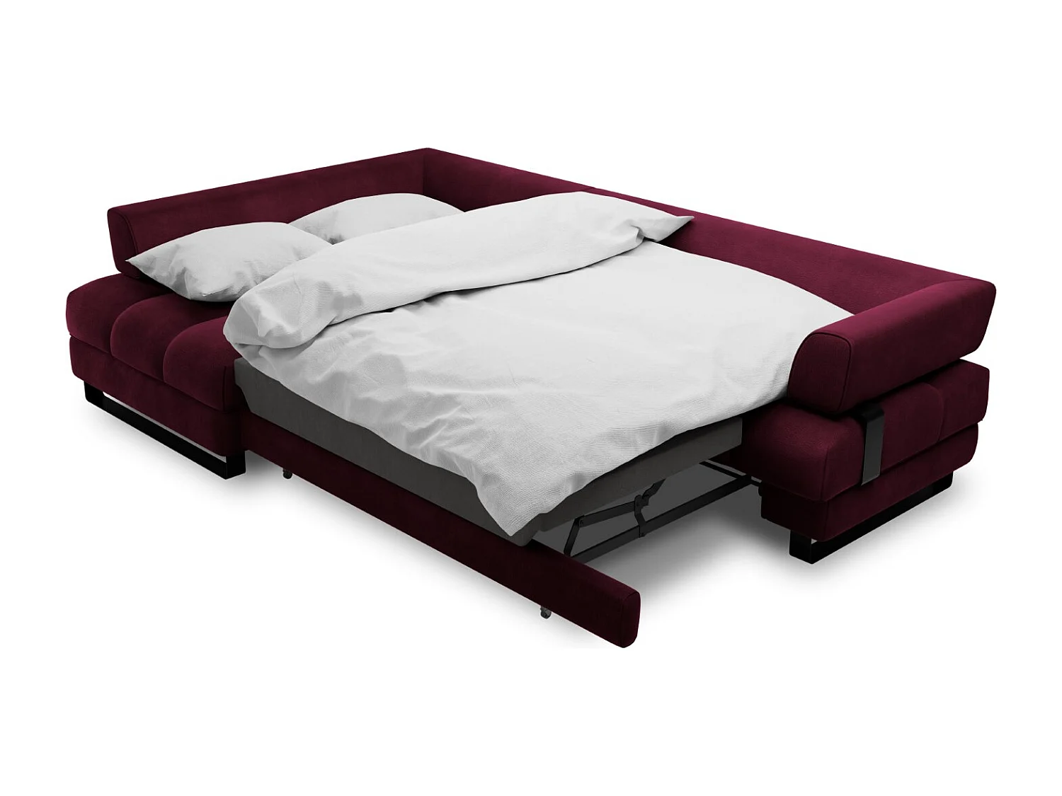 Cosmopolitan Design - Canapé d'angle gauche convertible avec coffre de rangement "Clinton" 5 places en velours rouge foncé - 272x173x89cm