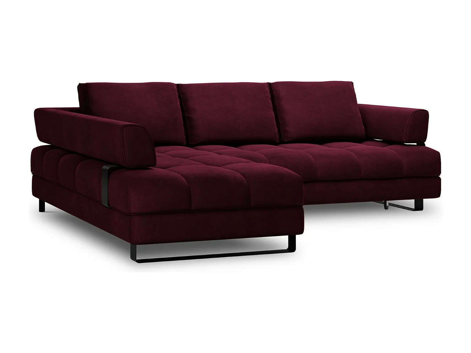 Cosmopolitan Design - Canapé d'angle gauche convertible avec coffre de rangement "Clinton" 5 places en velours rouge foncé - 272x173x89cm