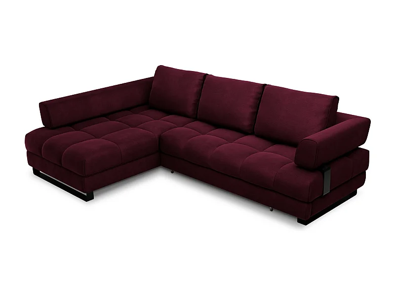 Cosmopolitan Design - Canapé d'angle gauche convertible avec coffre de rangement "Clinton" 5 places en velours rouge foncé - 272x173x89cm