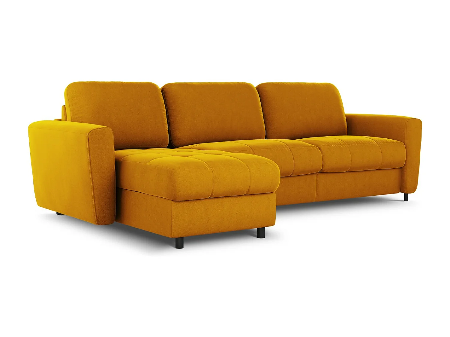 CXL by Christian Lacroix - Uitklapbare hoekbank links met opbergdoos "Audra" 5 zitplaatsen, Flueel, GEEL - 290x170x88cm