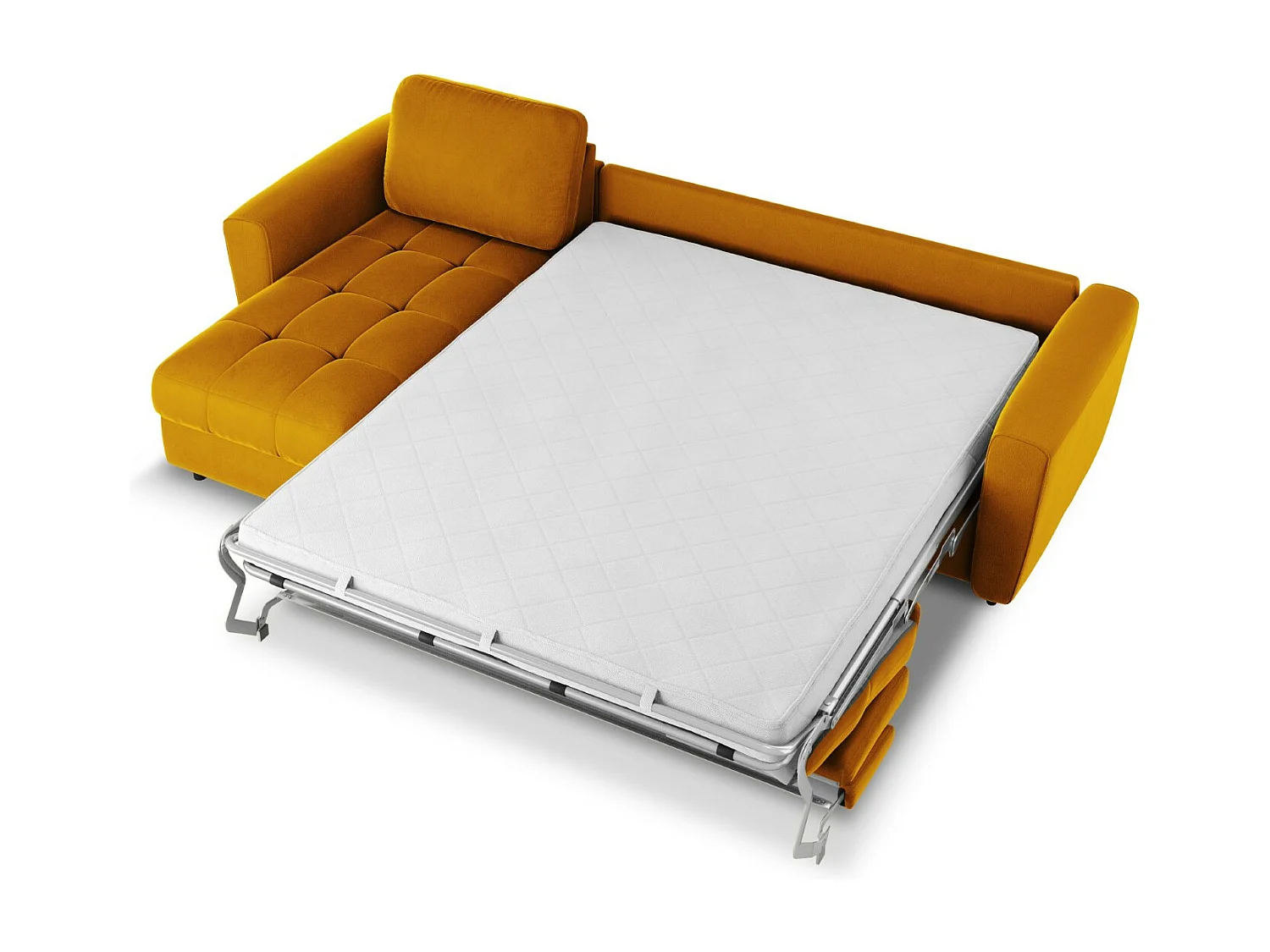 CXL by Christian Lacroix - Uitklapbare hoekbank links met opbergdoos "Audra" 5 zitplaatsen, Flueel, GEEL - 290x170x88cm