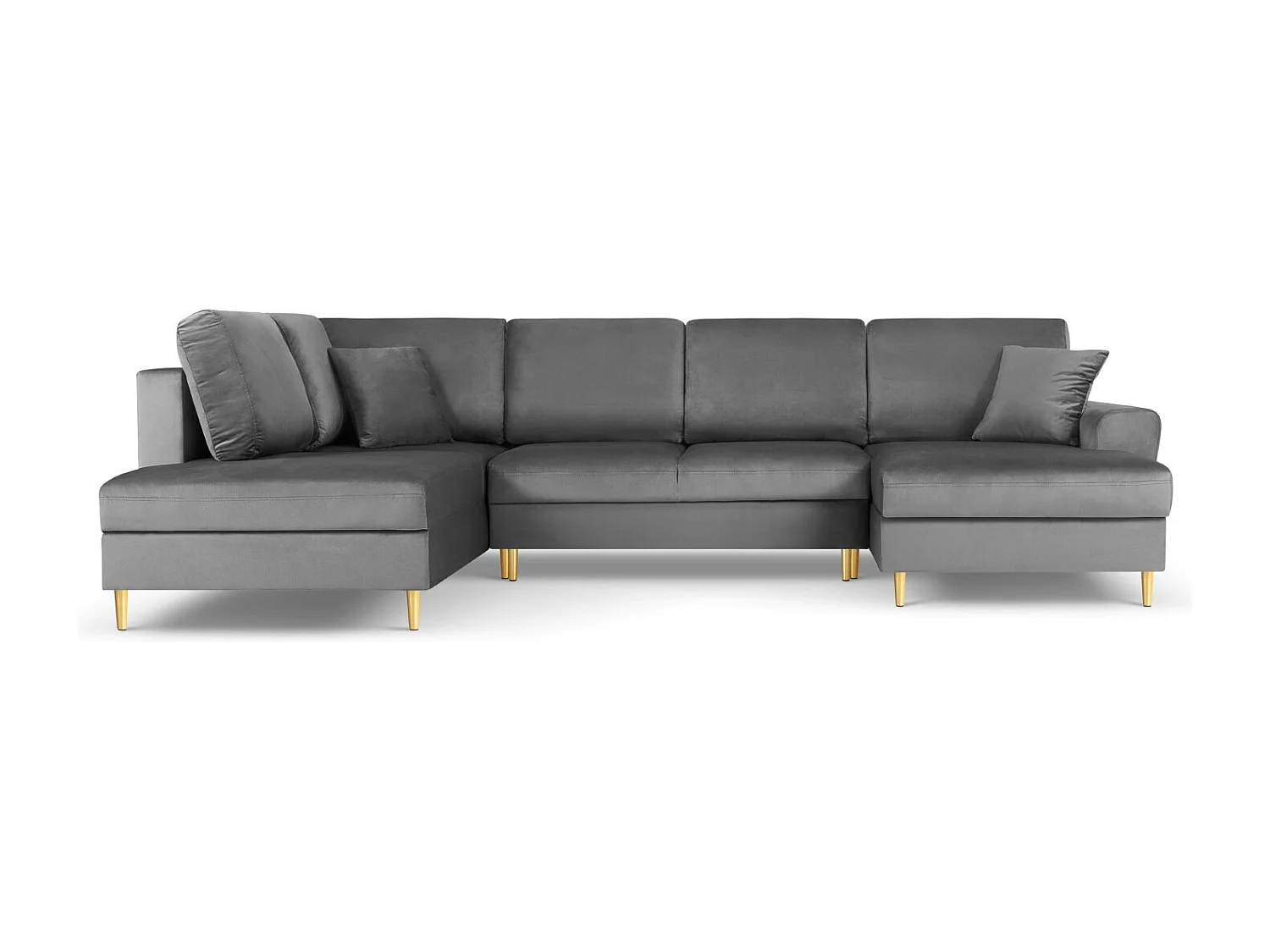 Cosmopolitan Design - Sofá cama panorámico izquierdo con baúl de almacenaje "Kyoto" 7 plazas de terciopelo gris claro - 313x194x88cm