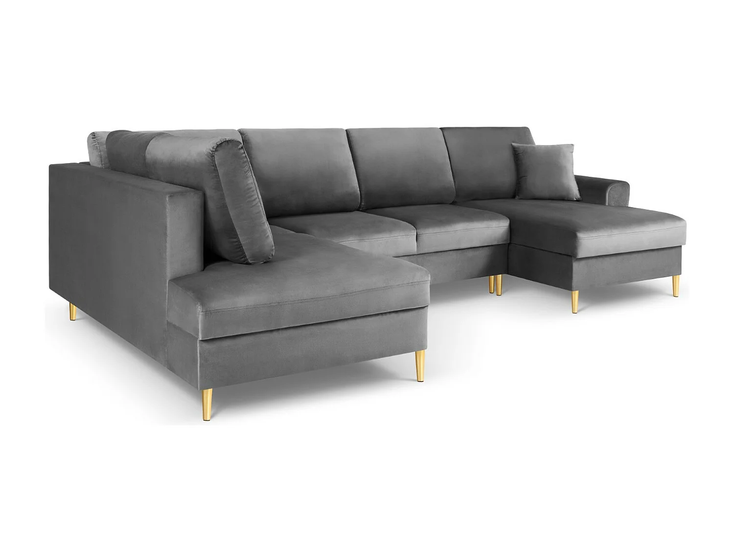 Cosmopolitan Design - Sofá cama panorámico izquierdo con baúl de almacenaje "Kyoto" 7 plazas de terciopelo gris claro - 313x194x88cm