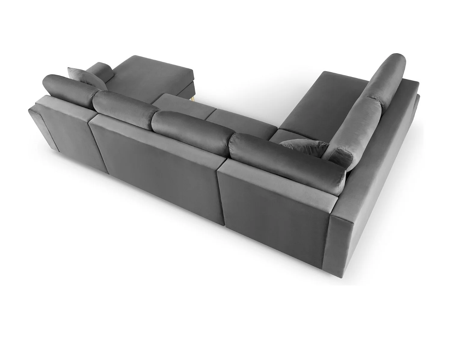 Cosmopolitan Design - Sofá cama panorámico izquierdo con baúl de almacenaje "Kyoto" 7 plazas de terciopelo gris claro - 313x194x88cm