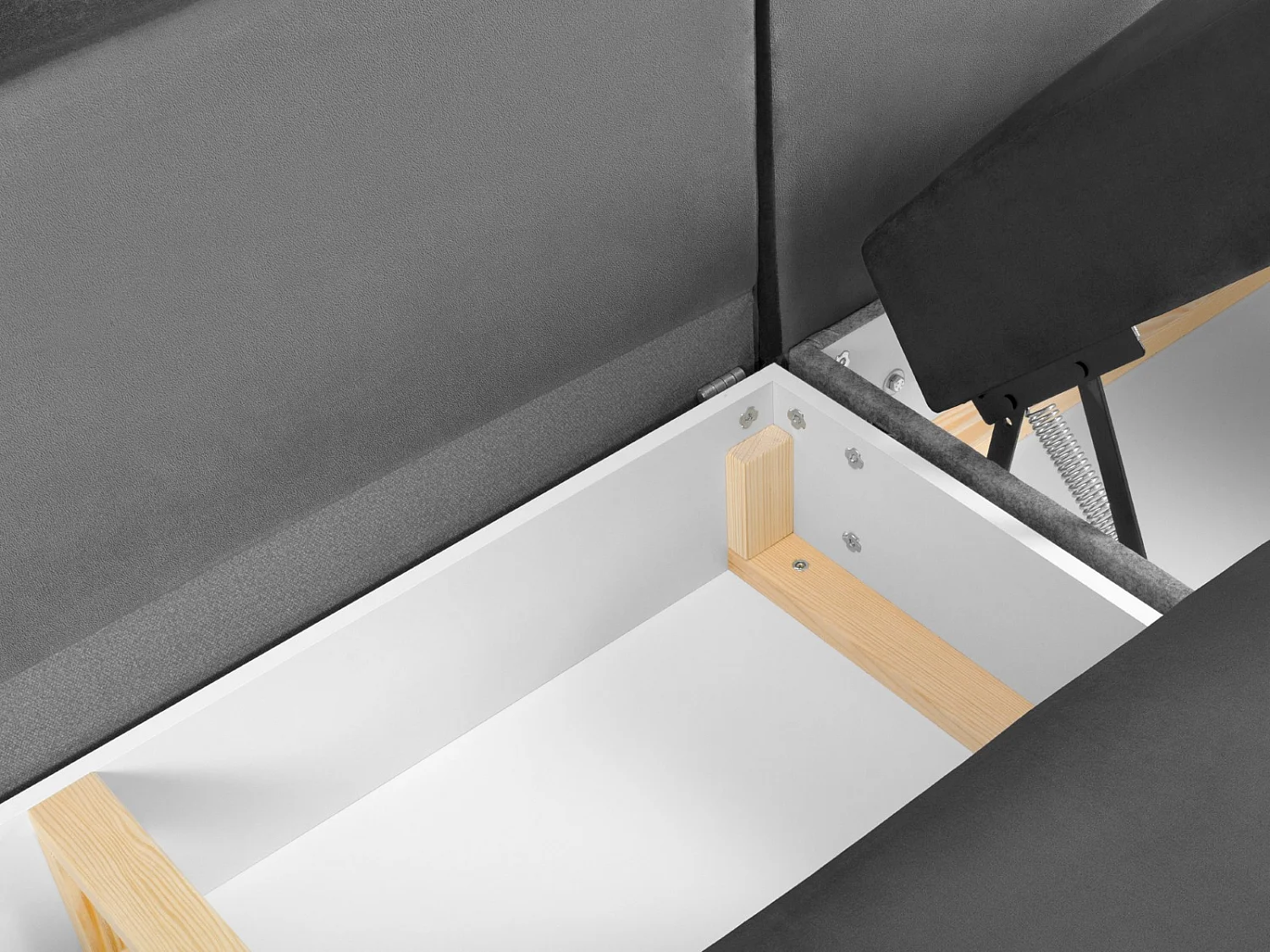 Cosmopolitan Design - Sofá cama panorámico izquierdo con baúl de almacenaje "Kyoto" 7 plazas de terciopelo gris claro - 313x194x88cm