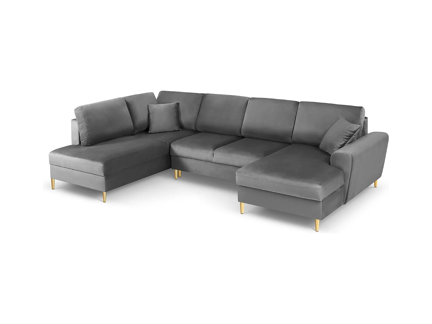 Cosmopolitan Design - Canapé gauche panoramique convertible avec coffre de rangement "Kyoto" 7 places en velours gris clair - 313x194x88cm