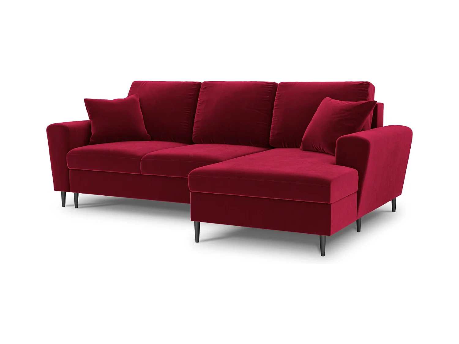 Cosmopolitan Design - Canapé d'angle droit convertible avec coffre de rangement "Kyoto" 4 places en velours rouge - 241x145x88cm