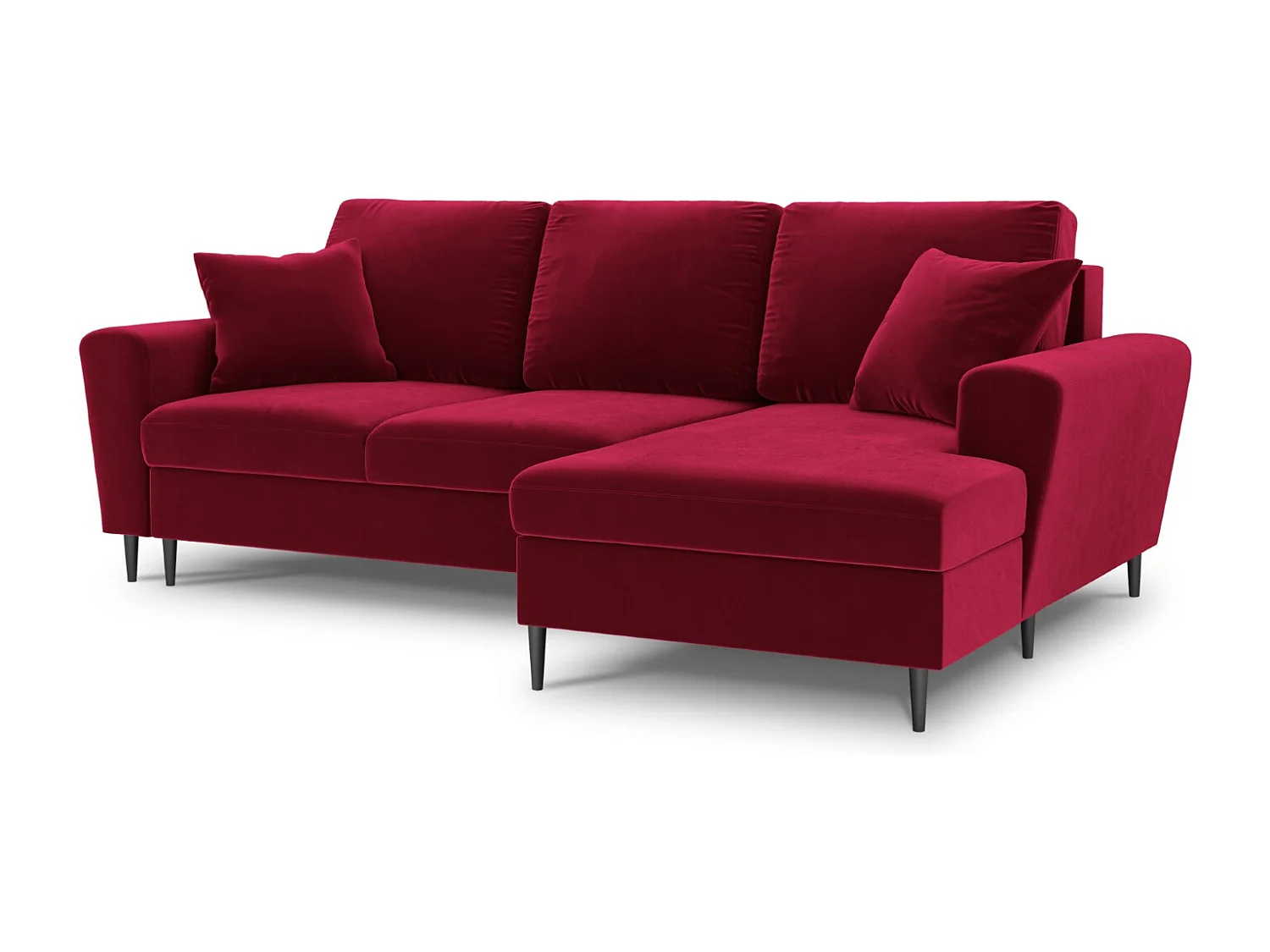 Cosmopolitan Design - Canapé d'angle droit convertible avec coffre de rangement "Kyoto" 4 places en velours rouge - 241x145x88cm