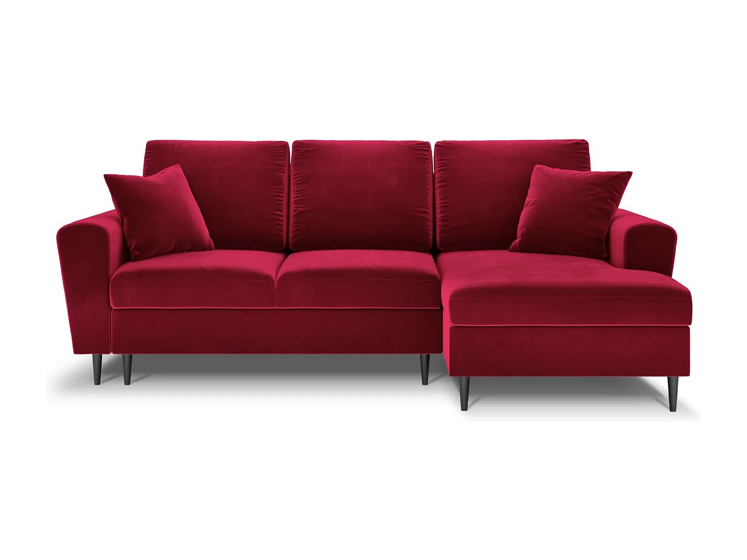 Cosmopolitan Design - Canapé d'angle droit convertible avec coffre de rangement "Kyoto" 4 places en velours rouge - 241x145x88cm