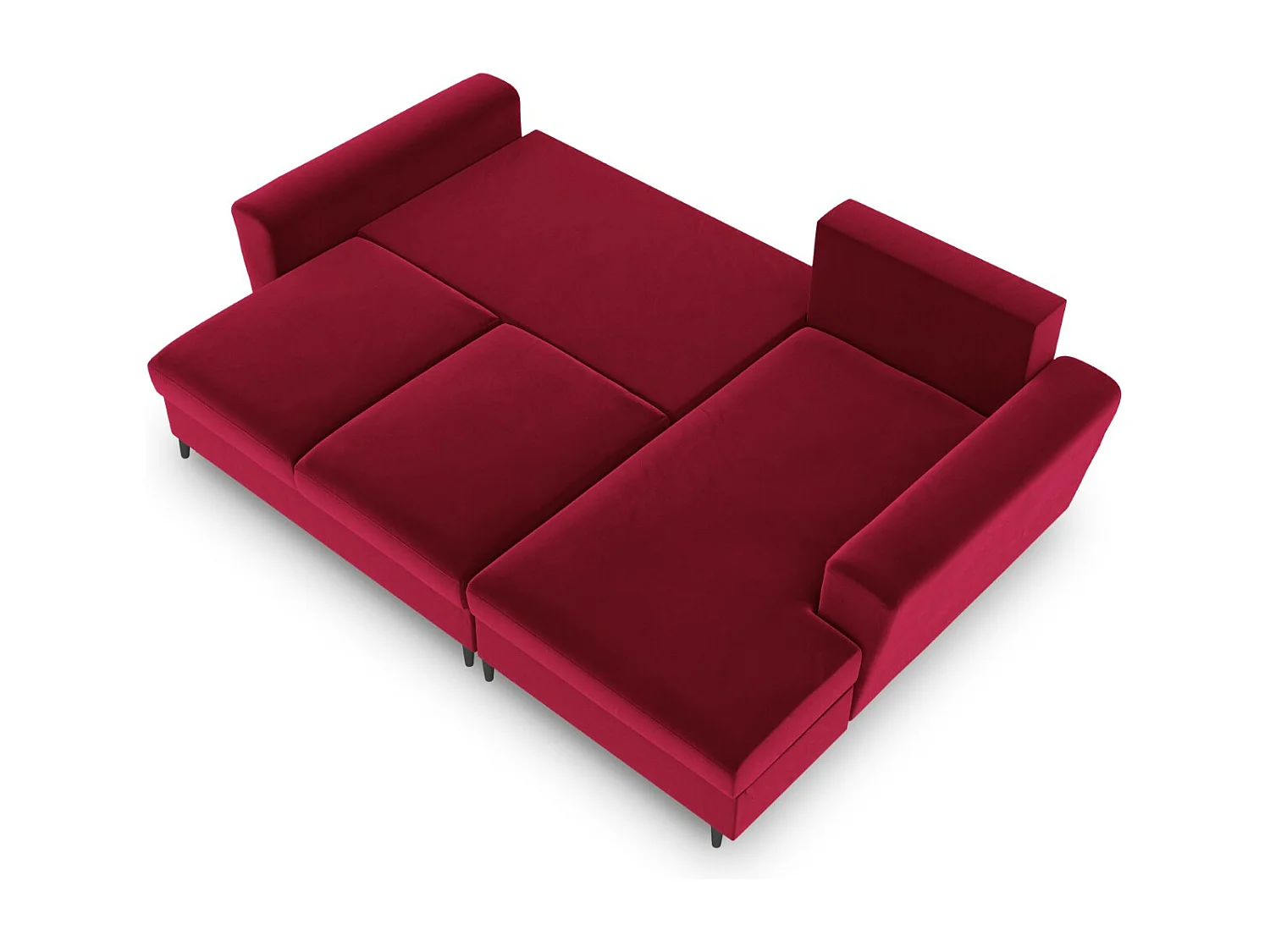 Cosmopolitan Design - Canapé d'angle droit convertible avec coffre de rangement "Kyoto" 4 places en velours rouge - 241x145x88cm