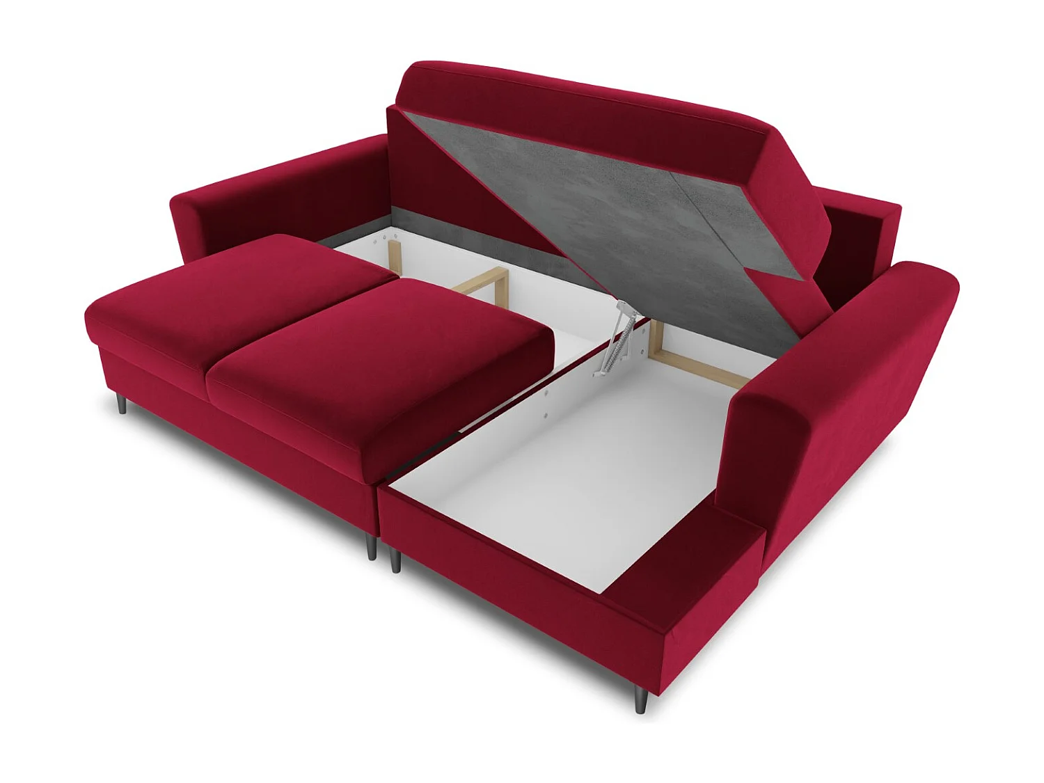Cosmopolitan Design - Canapé d'angle droit convertible avec coffre de rangement "Kyoto" 4 places en velours rouge - 241x145x88cm