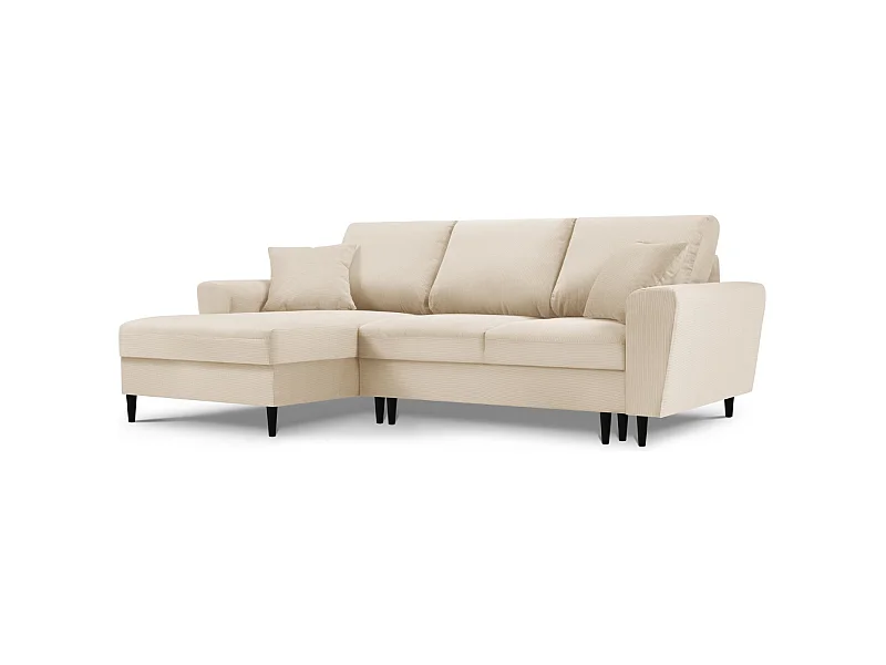 Cosmopolitan Design - Sofá convertível de canto esquerdo com caixa de arrumação "Kyoto" 4 lugares em veludo cotelê bege - 241x145x88cm