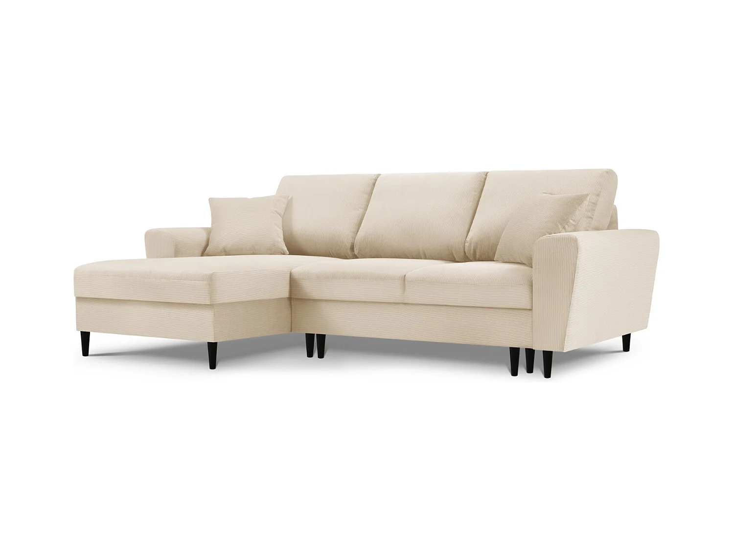 Cosmopolitan Design - Sofá cama esquinero izquierdo con baúl de almacenaje "Kyoto" 4 plazas de pana beige - 241x145x88cm