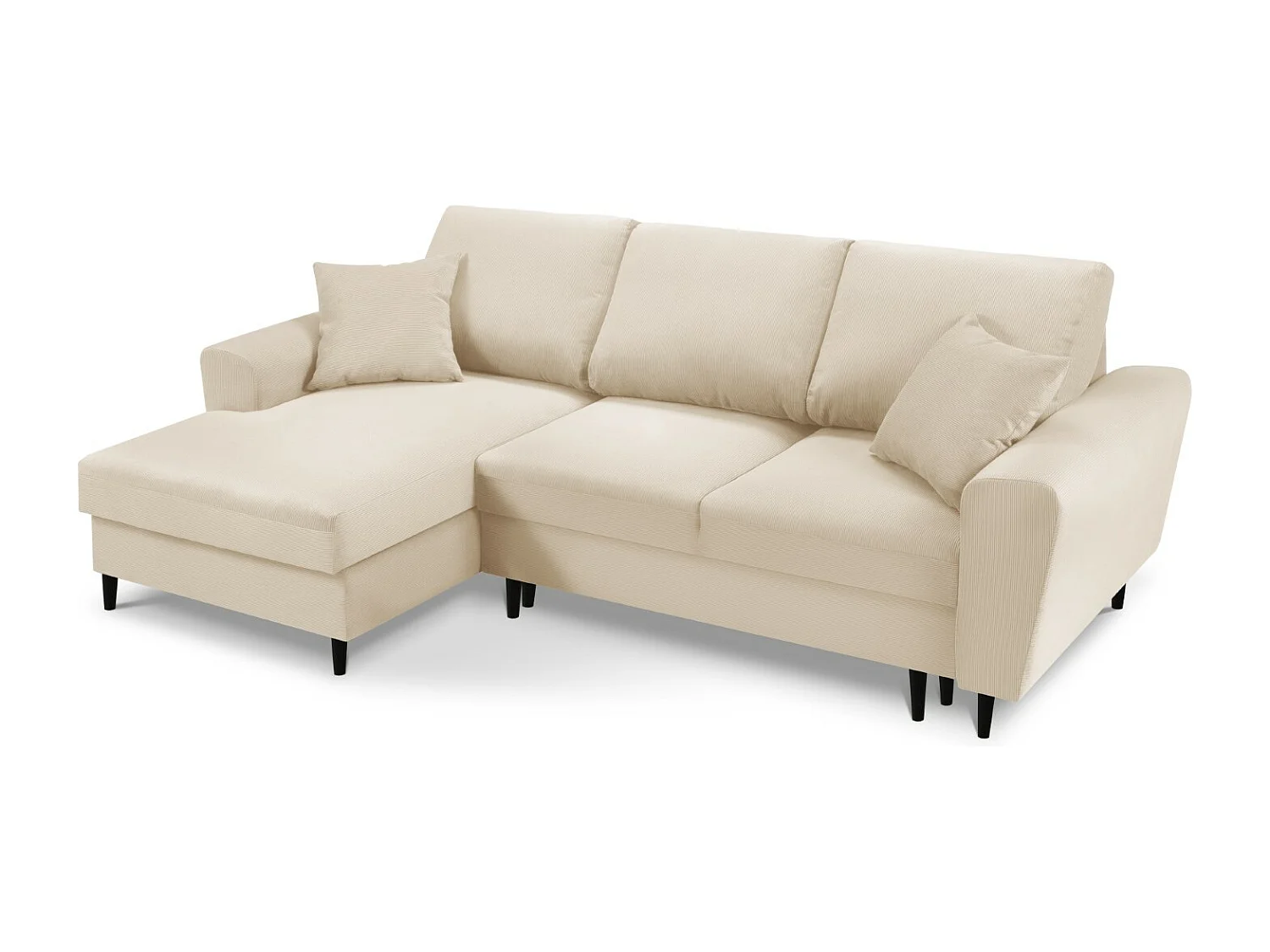 Cosmopolitan Design - Canapé d'angle gauche convertible avec coffre de rangement "Kyoto" 4 places en velours côtelé beige - 241x145x88cm