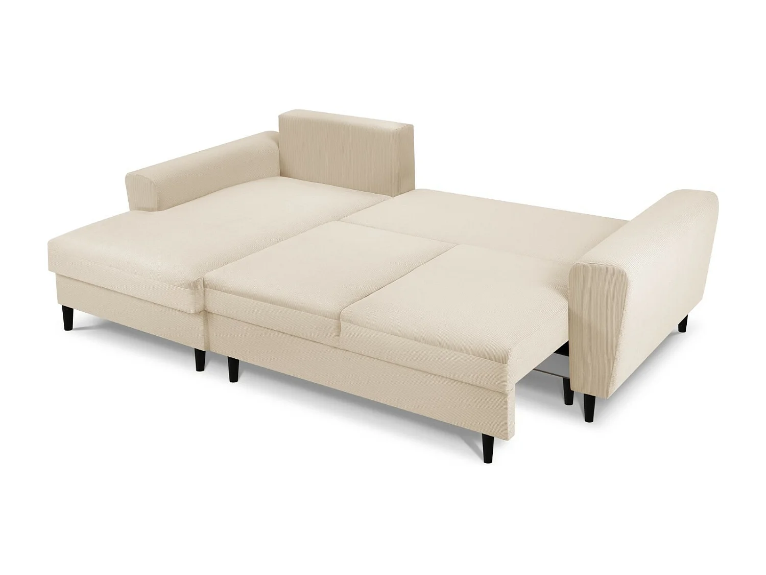 Cosmopolitan Design - Canapé d'angle gauche convertible avec coffre de rangement "Kyoto" 4 places en velours côtelé beige - 241x145x88cm