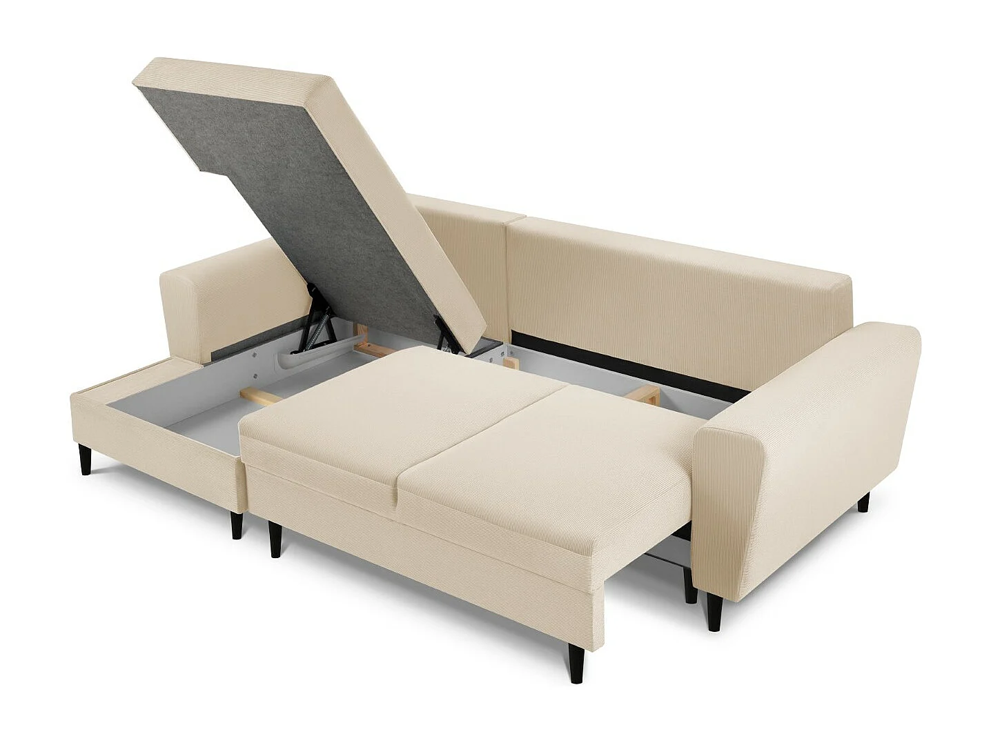 Cosmopolitan Design - Canapé d'angle gauche convertible avec coffre de rangement "Kyoto" 4 places en velours côtelé beige - 241x145x88cm