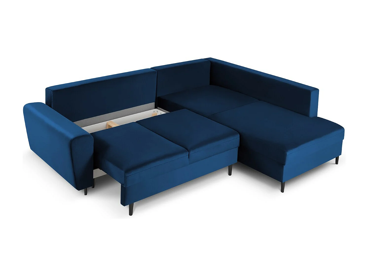 Cosmopolitan Design - Canapé d'angle droit convertible avec coffre de rangement "Kyoto" 5 places en velours bleu roi - 243x194x88cm