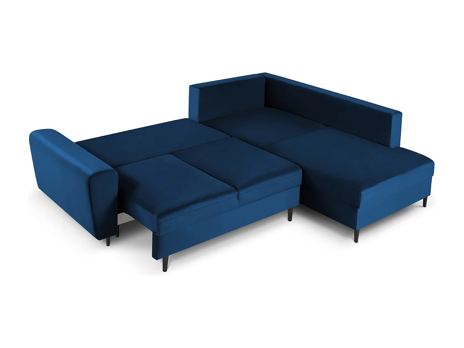 Cosmopolitan Design - Canapé d'angle droit convertible avec coffre de rangement "Kyoto" 5 places en velours bleu roi - 243x194x88cm