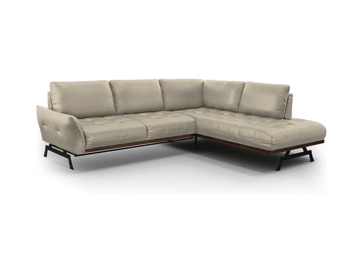 CXL by Christian Lacroix - Canapé d'angle droit convertible "Olivier" 5 places en cuir véritable gris clair - 262x204x87cm