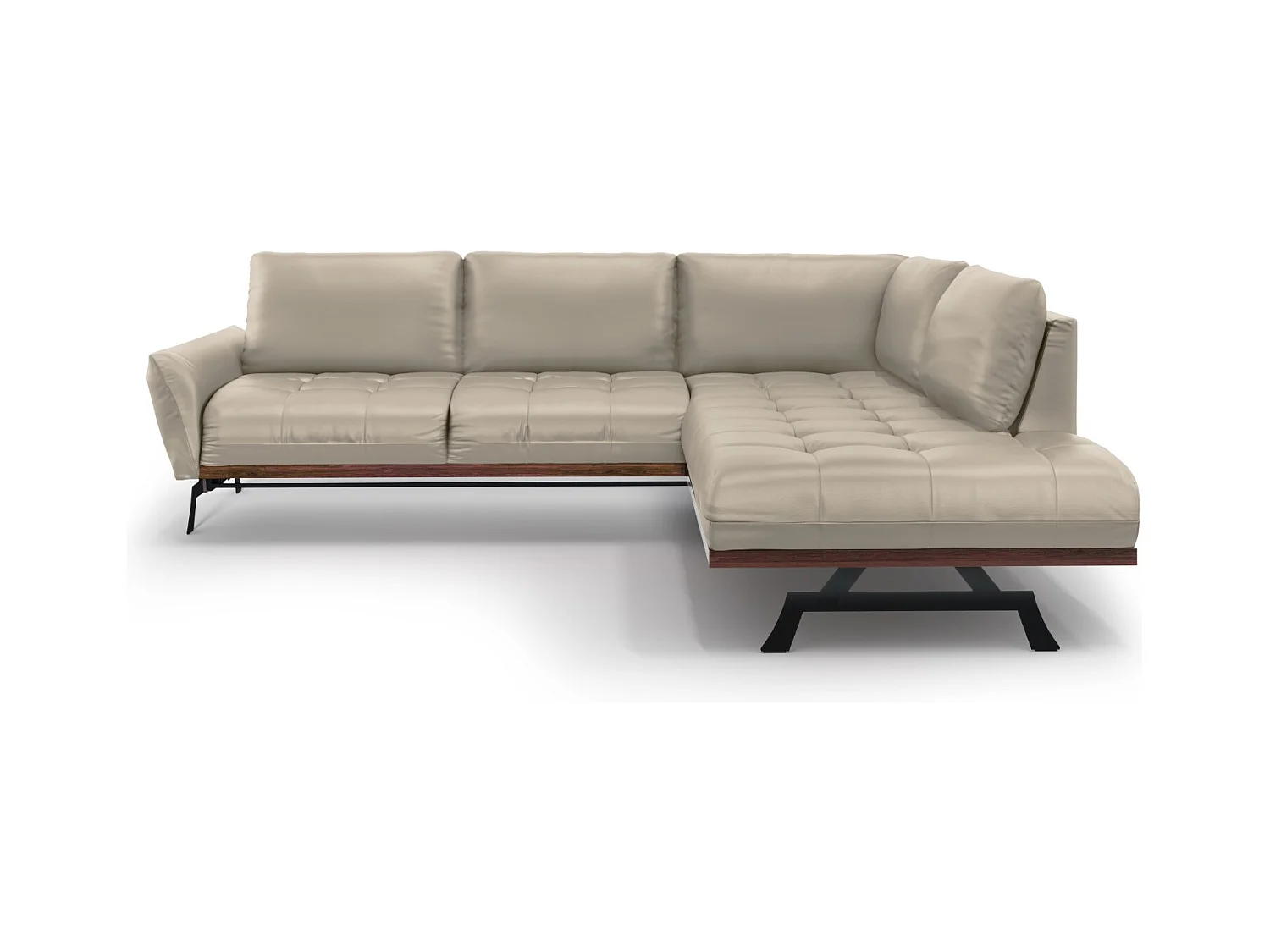 CXL by Christian Lacroix - Canapé d'angle droit convertible "Olivier" 5 places en cuir véritable gris clair - 262x204x87cm