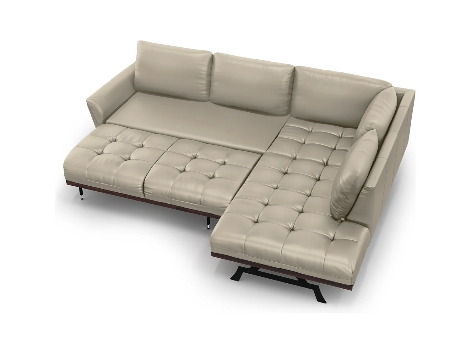 CXL by Christian Lacroix - Canapé d'angle droit convertible "Olivier" 5 places en cuir véritable gris clair - 262x204x87cm