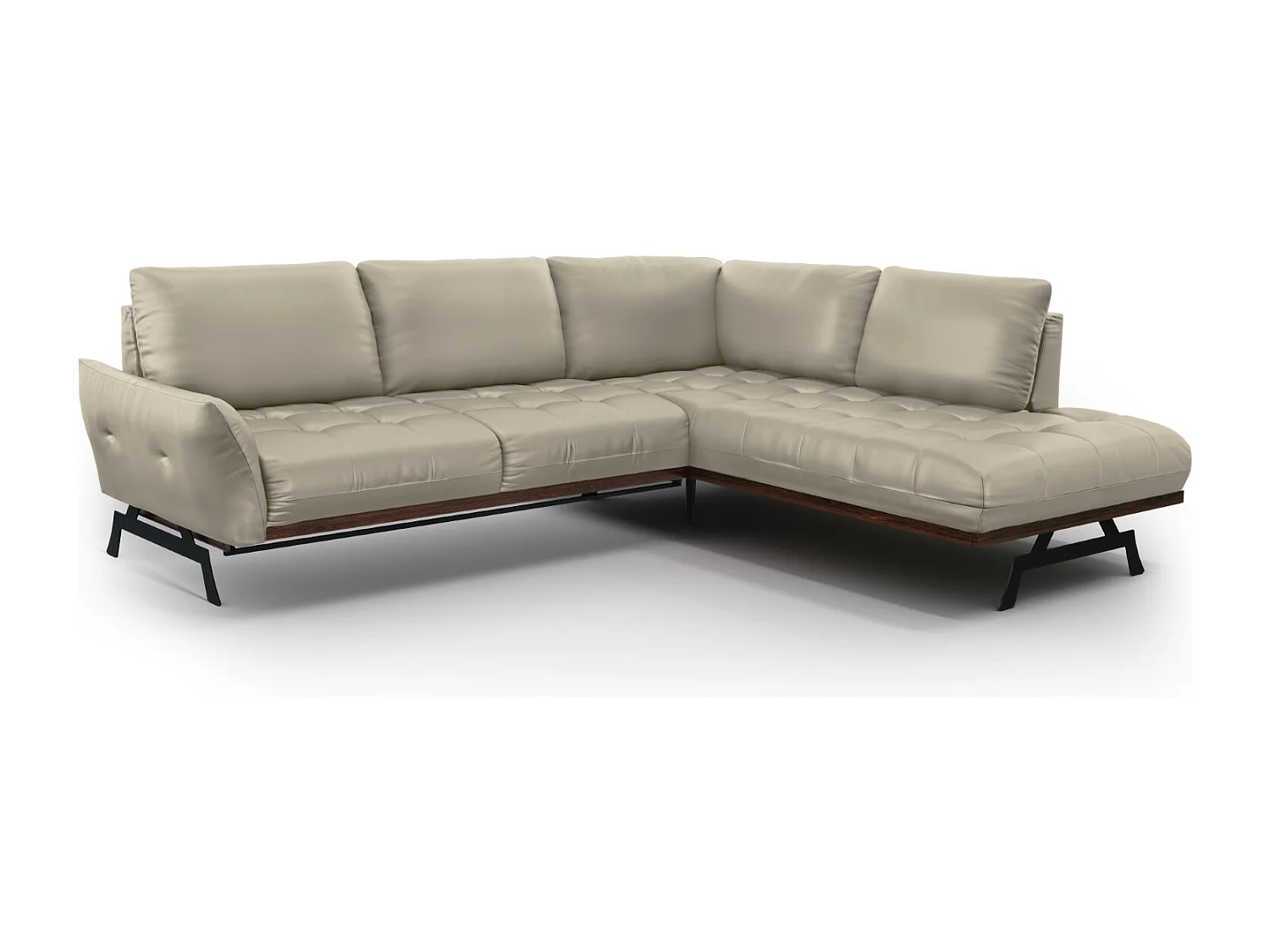 CXL by Christian Lacroix - Canapé d'angle droit convertible "Olivier" 5 places en cuir véritable gris clair - 262x204x87cm