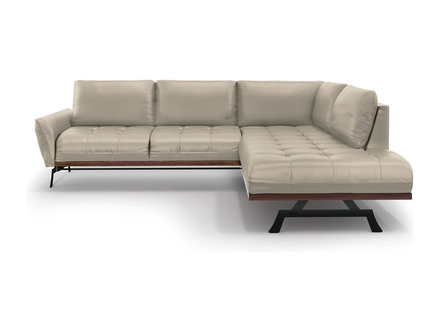 CXL by Christian Lacroix - Canapé d'angle droit convertible "Olivier" 5 places en cuir véritable gris clair - 262x204x87cm