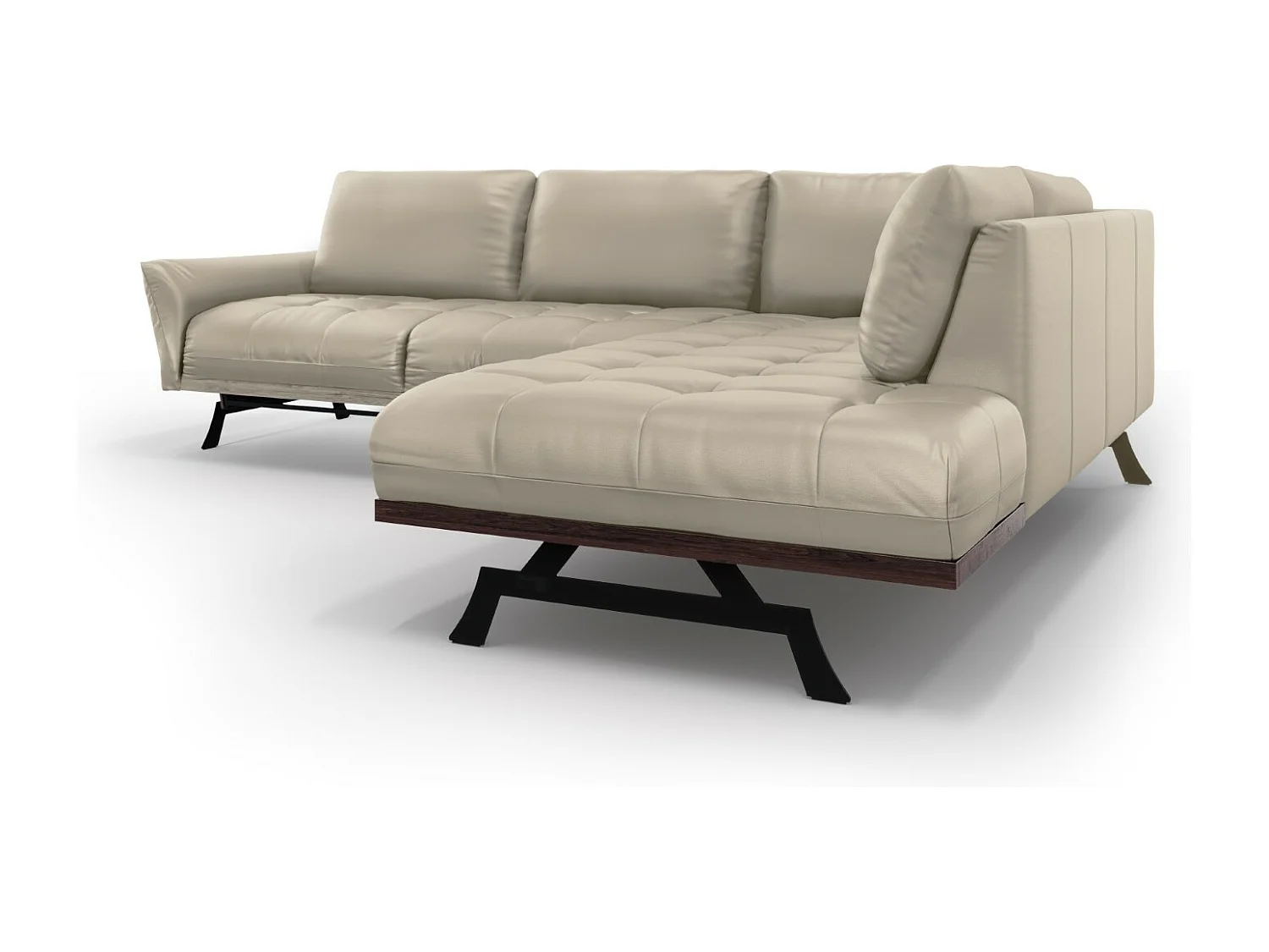 CXL by Christian Lacroix - Canapé d'angle droit convertible "Olivier" 5 places en cuir véritable gris clair - 262x204x87cm