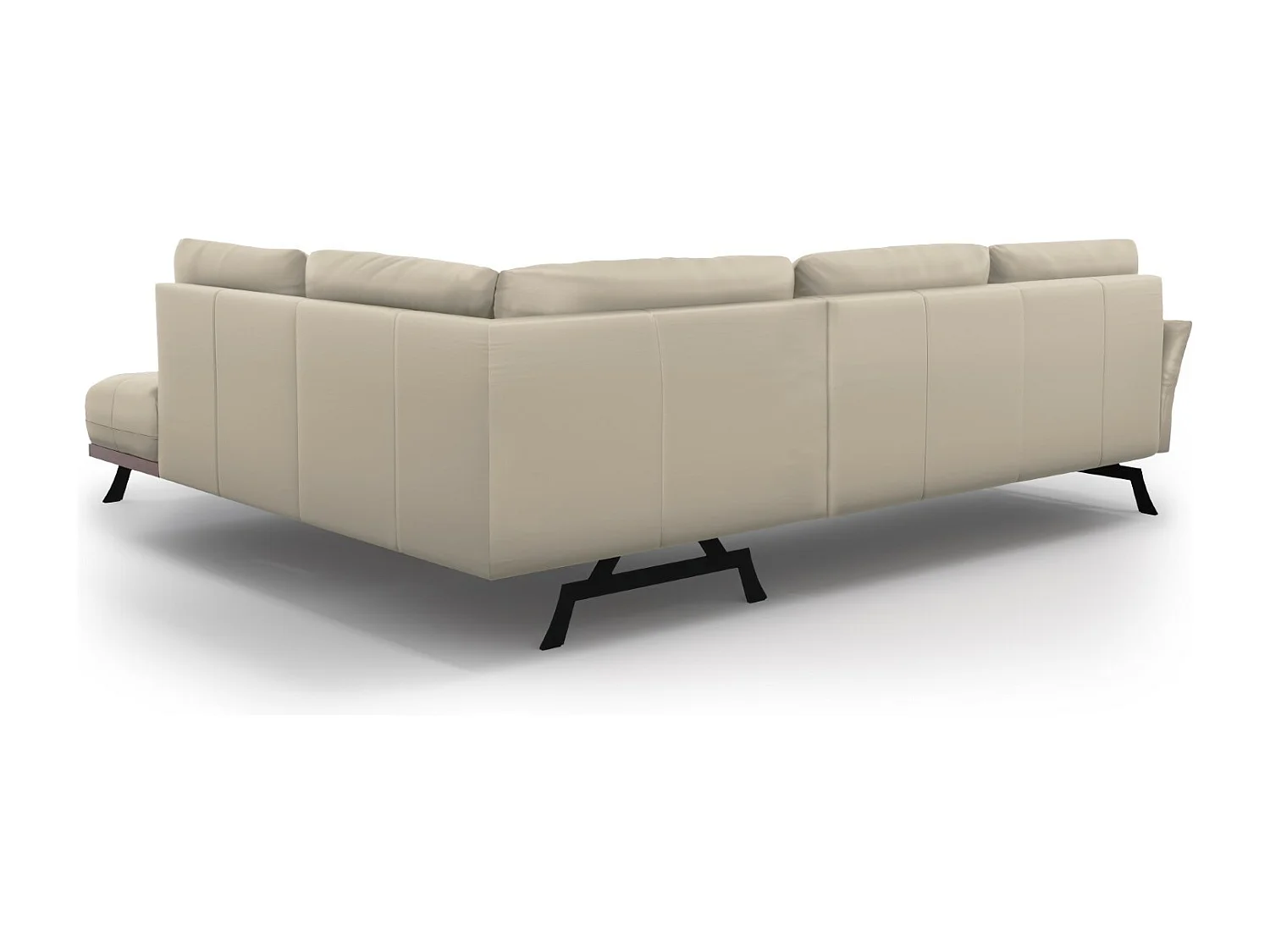 CXL by Christian Lacroix - Canapé d'angle droit convertible "Olivier" 5 places en cuir véritable gris clair - 262x204x87cm