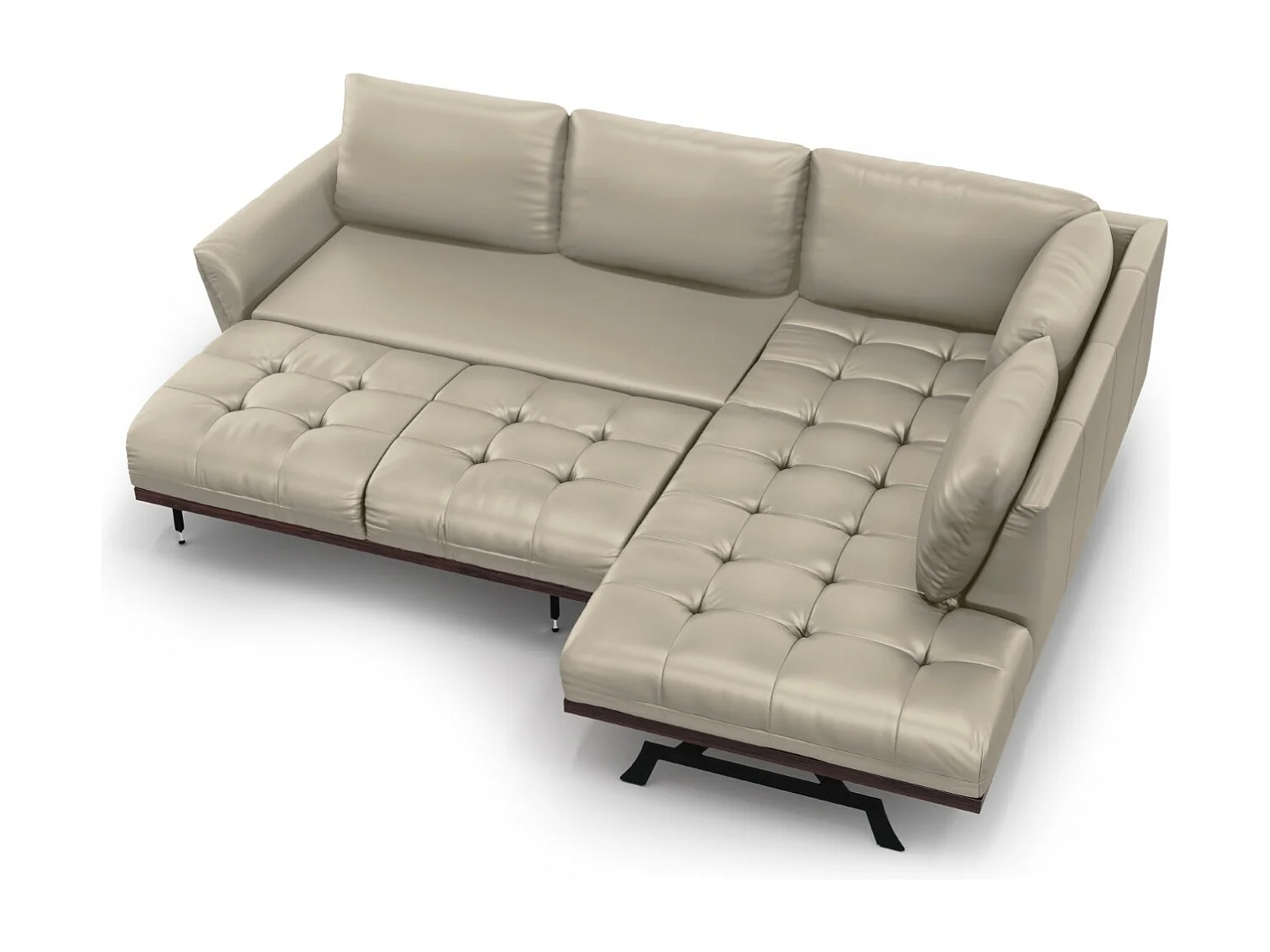 CXL by Christian Lacroix - Canapé d'angle droit convertible "Olivier" 5 places en cuir véritable gris clair - 262x204x87cm