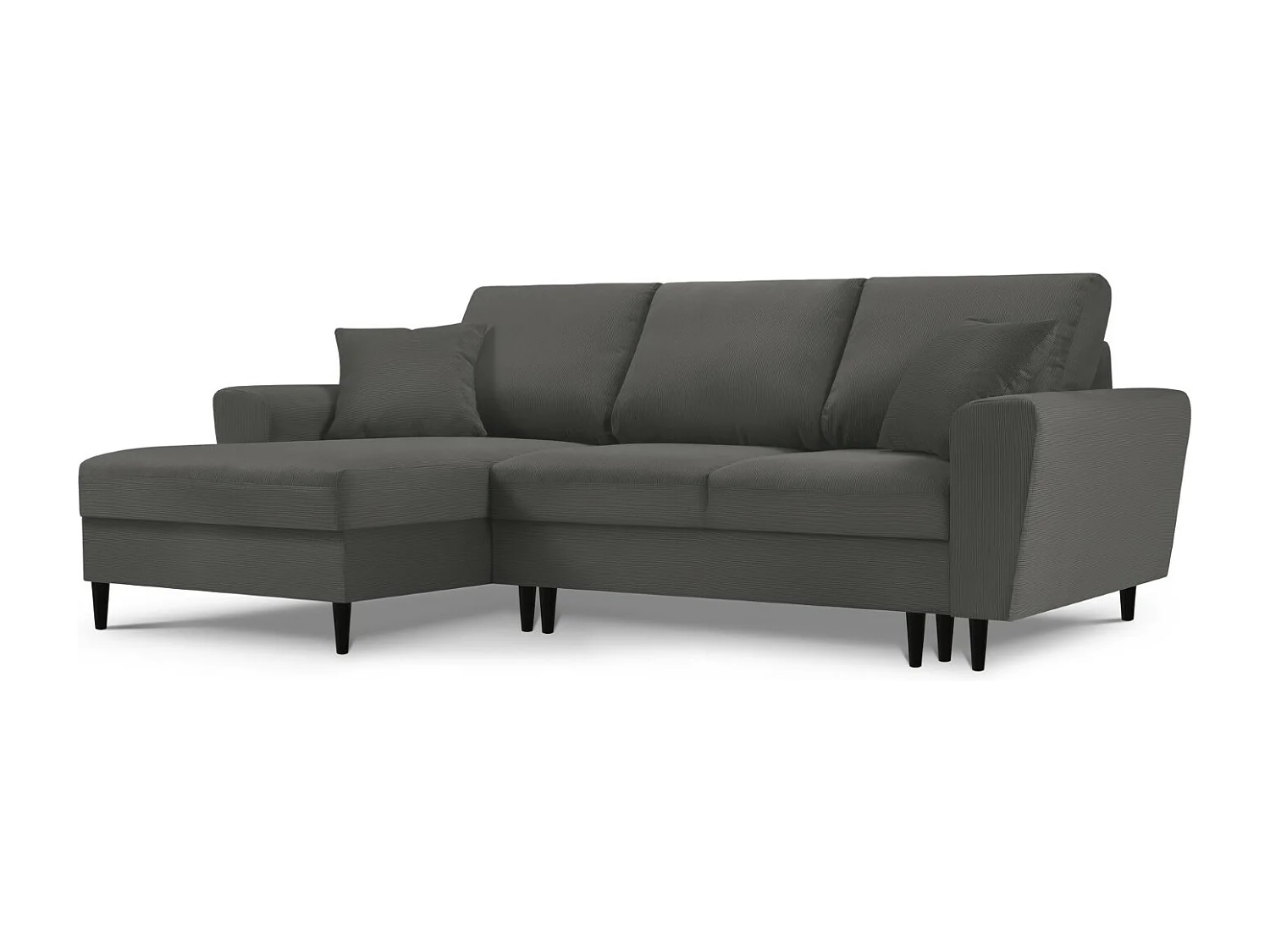 Cosmopolitan Design - Canapé d'angle gauche convertible avec coffre de rangement "Kyoto" 4 places en velours côtelé gris - 241x145x88cm