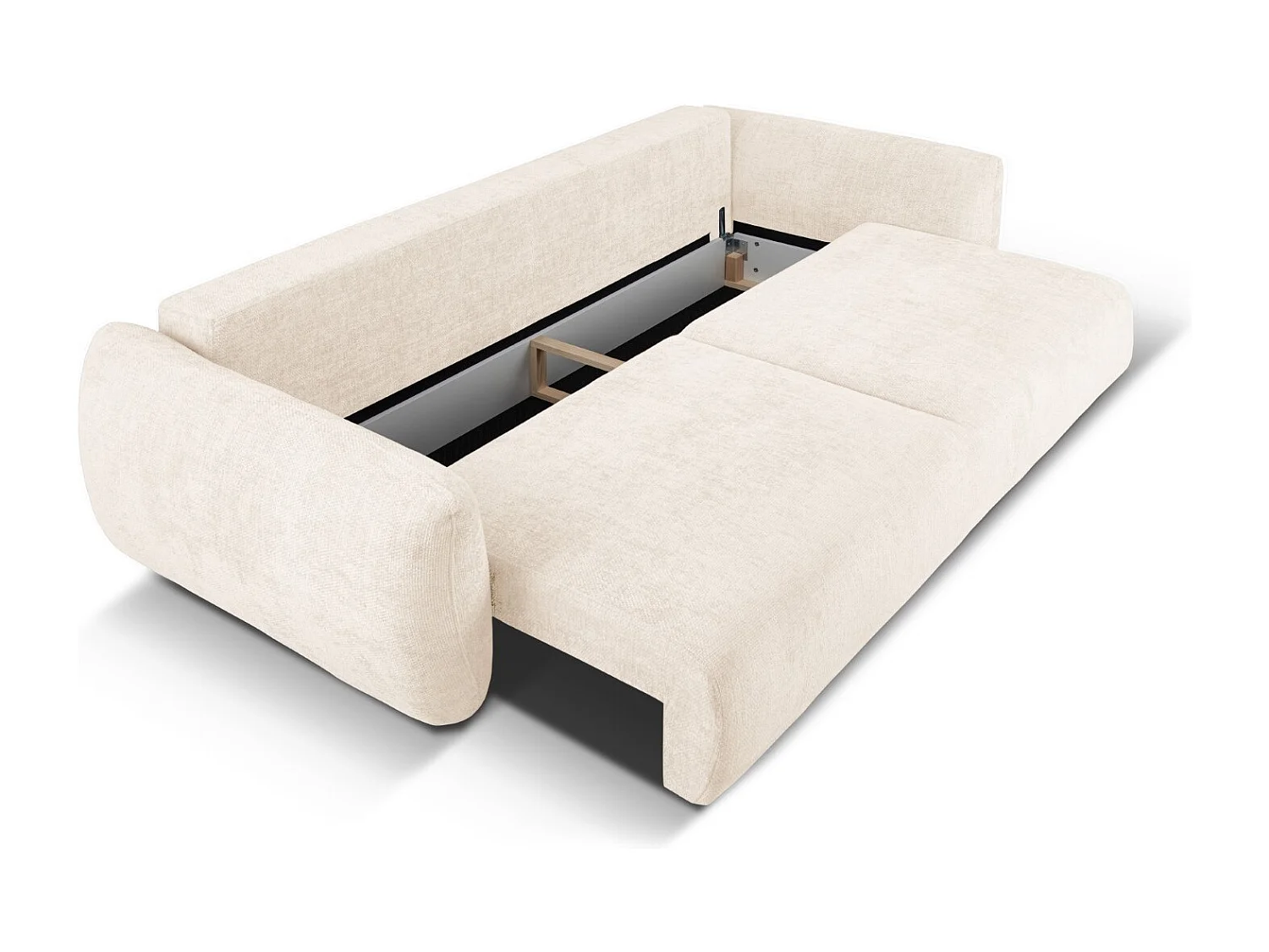 Cosmopolitan Design - Sofá cama con baúl de almacenaje "Matera" 3 plazas de tejido chenilla beige claro - 240x108x86cm