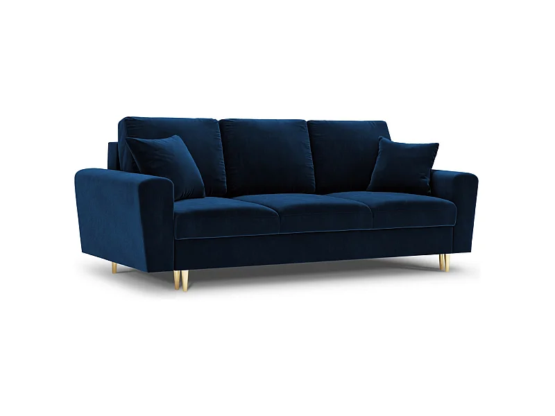 Cosmopolitan Design - 3-Sitzer ausklappbares Sofa mit Bettkasten "Kyoto" aus Samt königsblau - 235x100x88cm