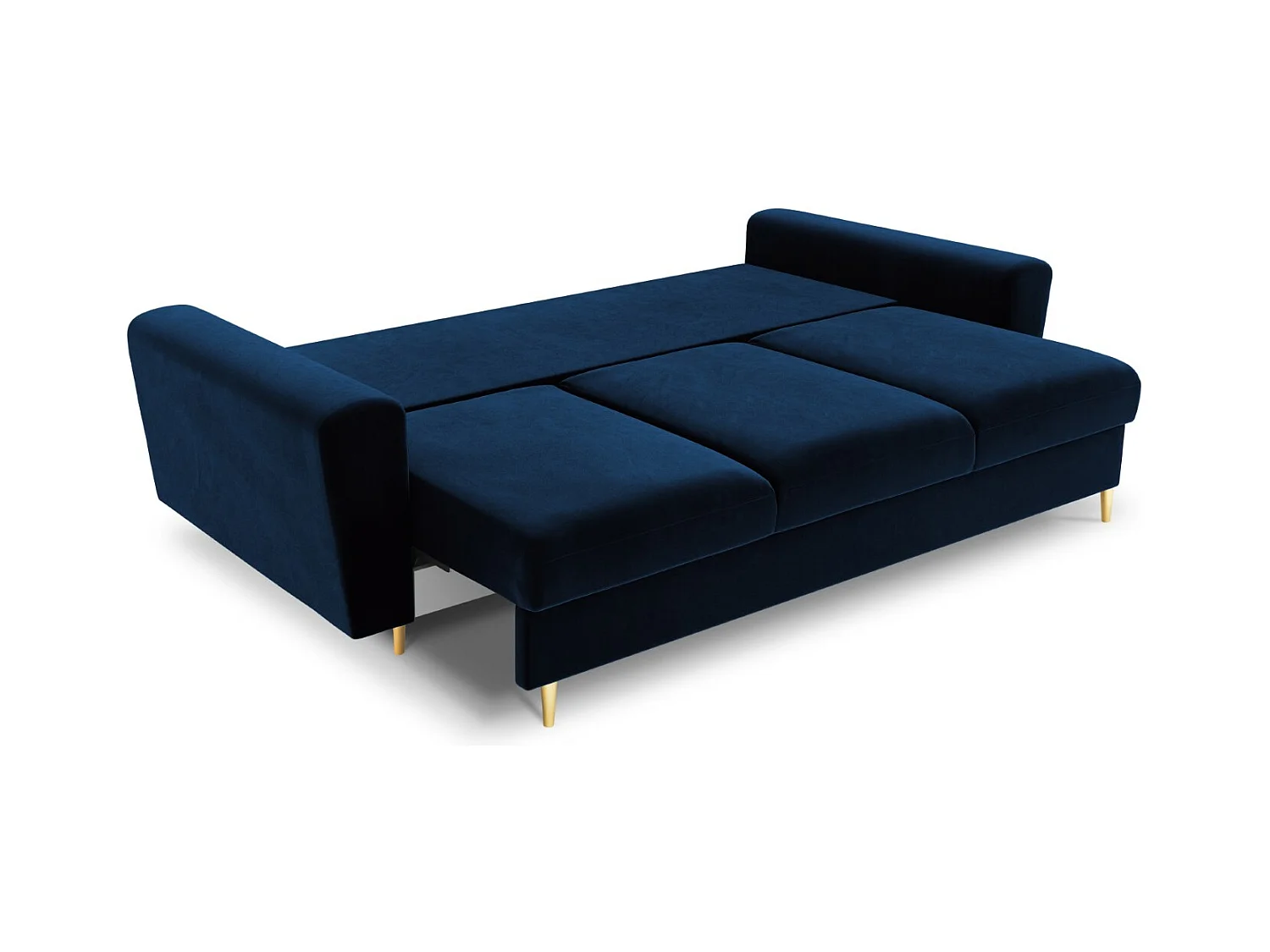 Cosmopolitan Design - 3-Sitzer ausklappbares Sofa mit Bettkasten "Kyoto" aus Samt königsblau - 235x100x88cm