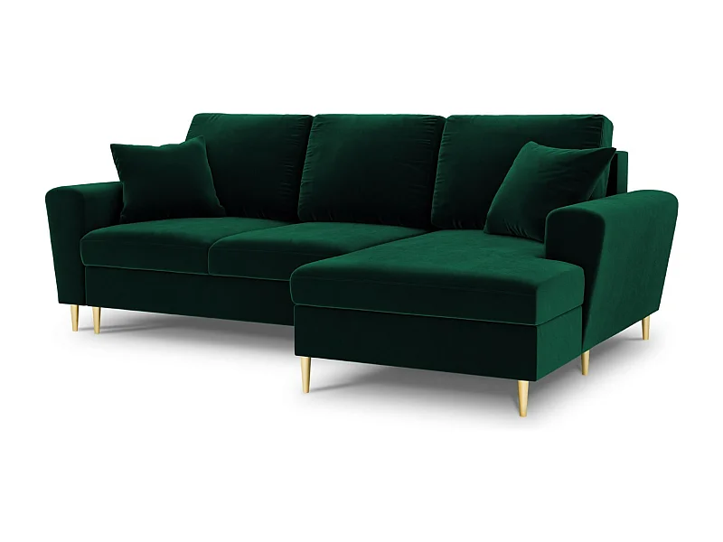 Cosmopolitan Design - 4-Sitzer ausklappbares Ecksofa rechts mit Container "Kyoto" aus Samt flaschengrün - 241x145x88cm