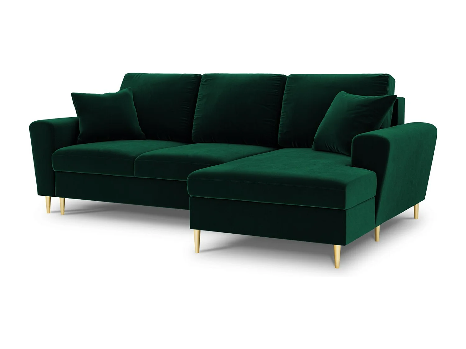 Cosmopolitan Design - 4-Sitzer ausklappbares Ecksofa rechts mit Container "Kyoto" aus Samt flaschengrün - 241x145x88cm