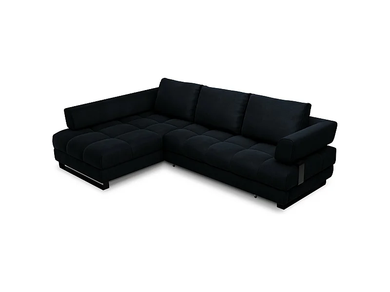 Cosmopolitan Design - Sofá cama esquinero izquierdo con baúl de almacenaje "Clinton" 5 plazas de terciopelo azul oscuro - 272x173x89cm