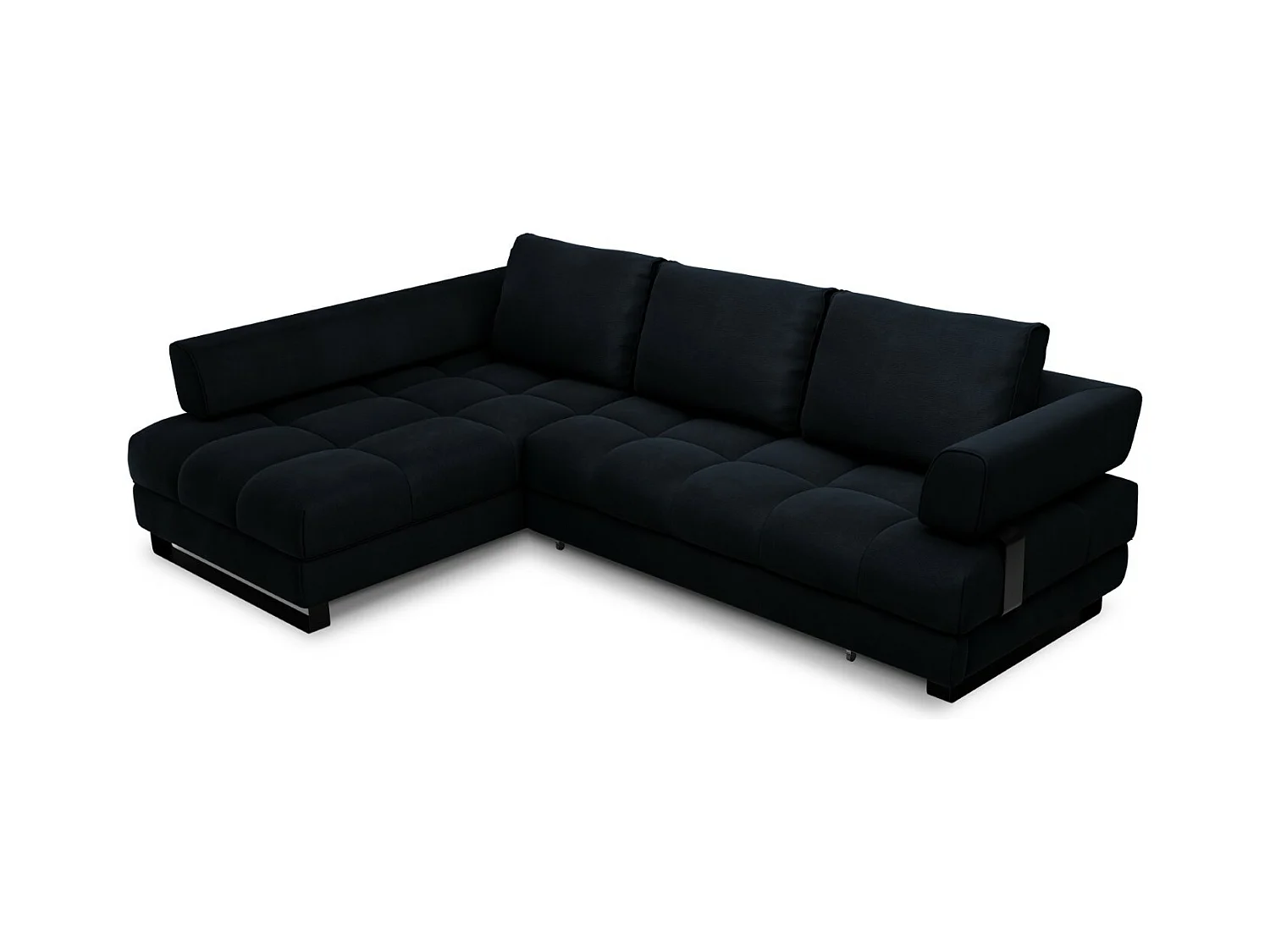 Cosmopolitan Design - Canapé d'angle gauche convertible avec coffre de rangement "Clinton" 5 places en velours bleu foncé - 272x173x89cm