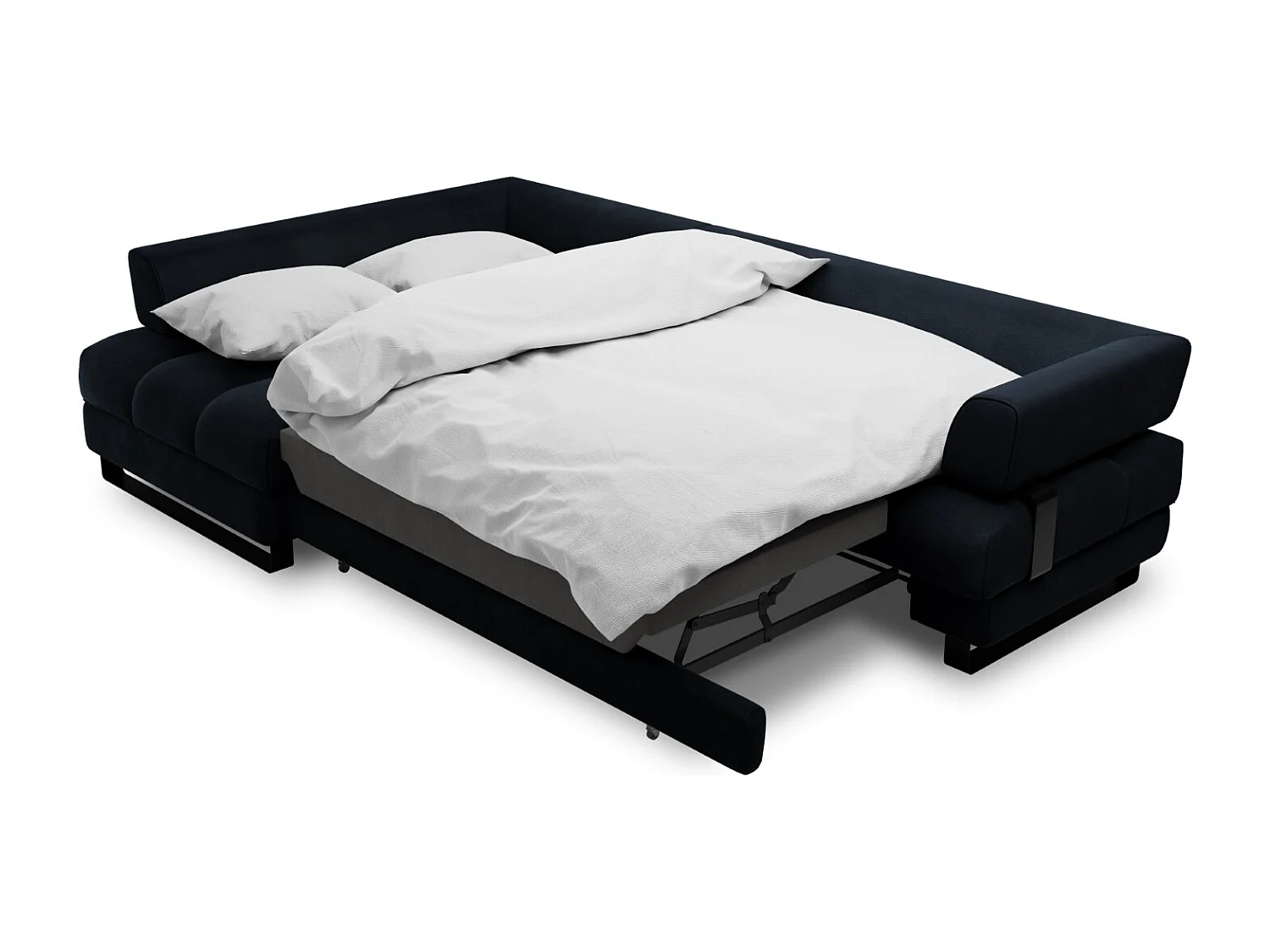 Cosmopolitan Design - Canapé d'angle gauche convertible avec coffre de rangement "Clinton" 5 places en velours bleu foncé - 272x173x89cm