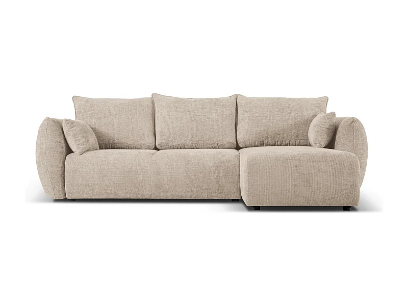 Cosmopolitan Design - 4-Sitzer ausklappbares Ecksofa rechts mit Container "Matera" aus Chenille-Stoff beige - 253x173x86cm